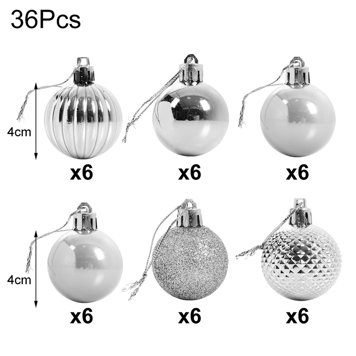 Silver Christmas Baubles 36 Pack