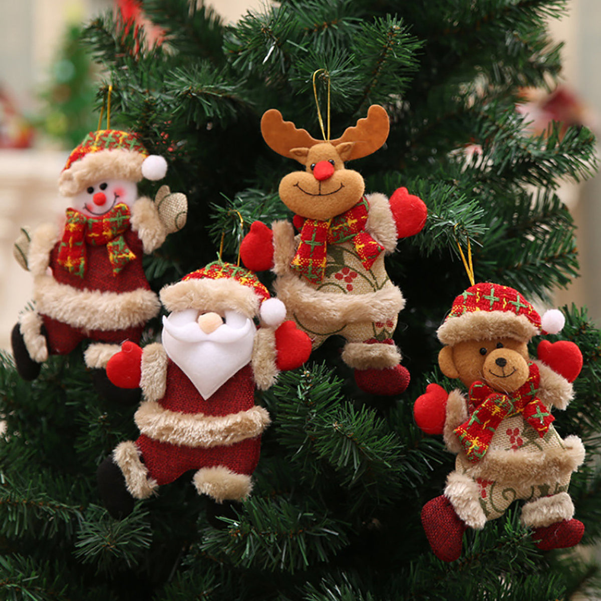 Snowman Santa Claus Christmas Tree Ornament 4 Pack