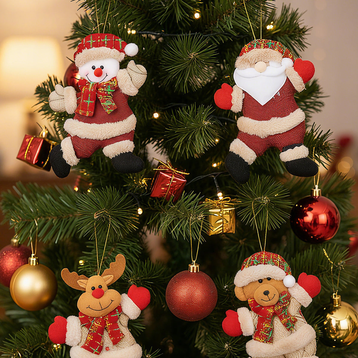 Snowman Santa Claus Christmas Tree Ornament 4 Pack