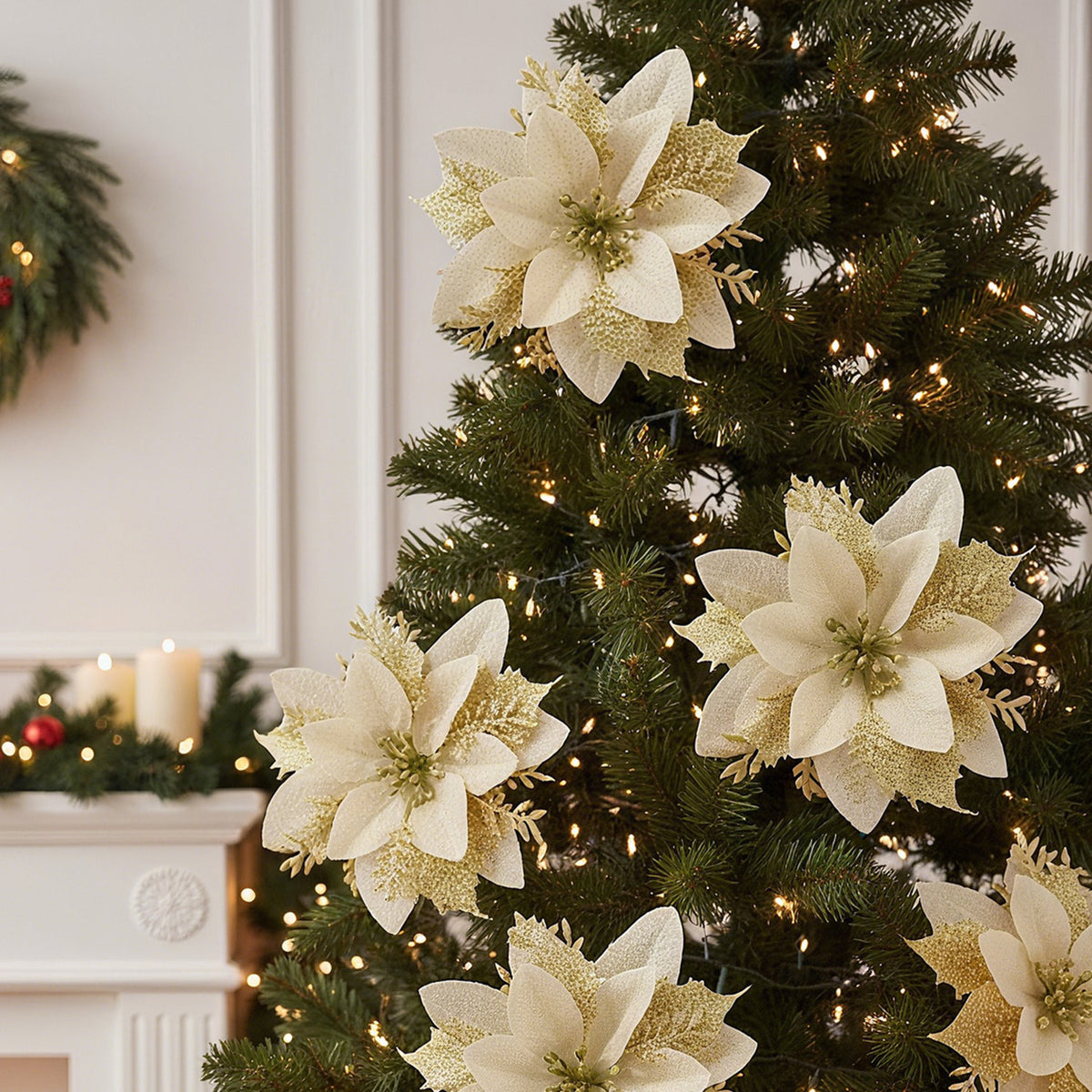 Gold Christmas Flowers Ornament 24 Pack