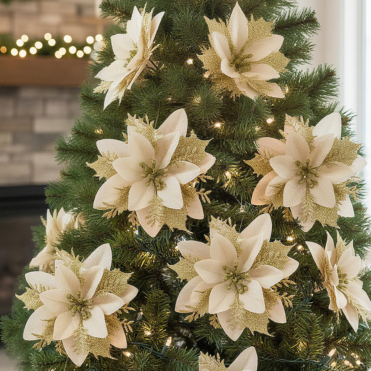 Gold Christmas Flowers Ornament 24 Pack