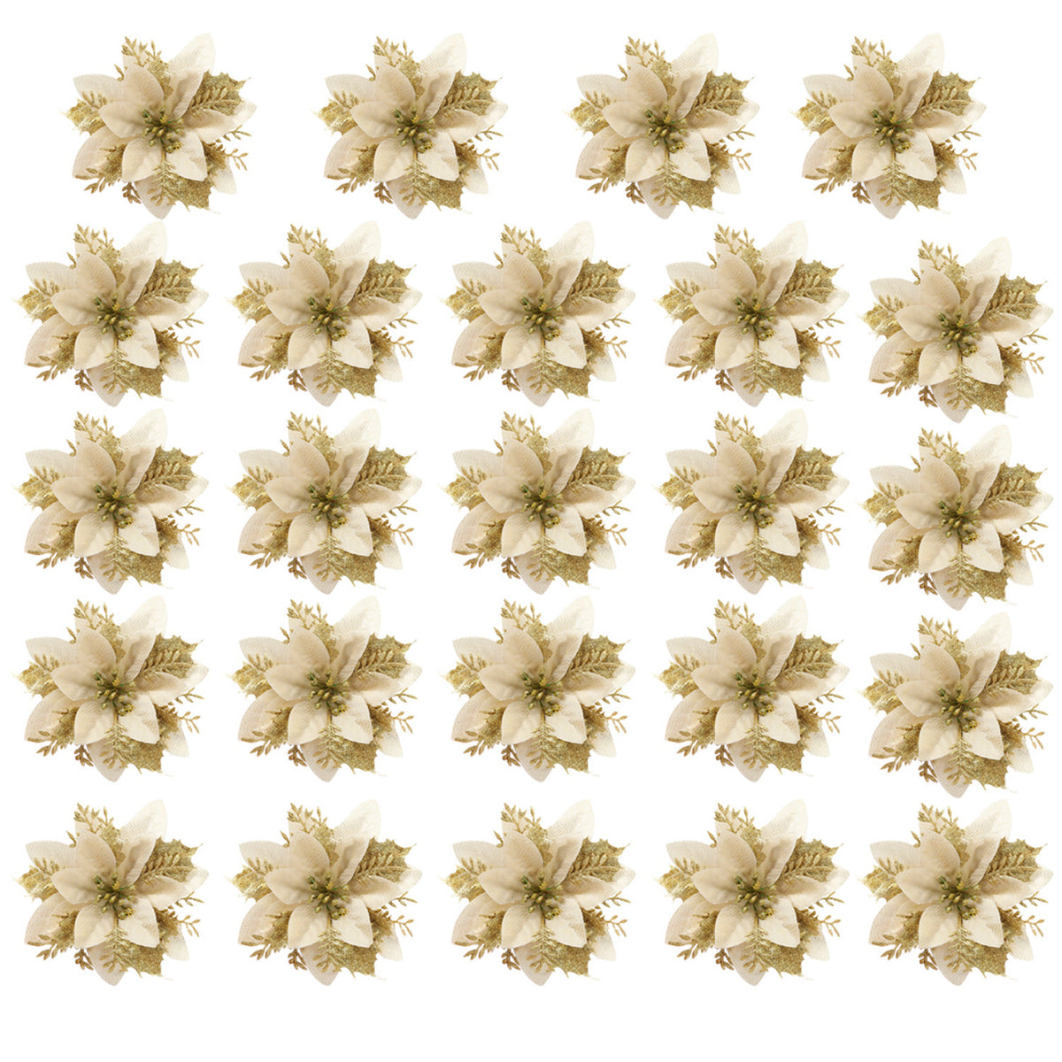 Gold Christmas Flowers Ornament 24 Pack