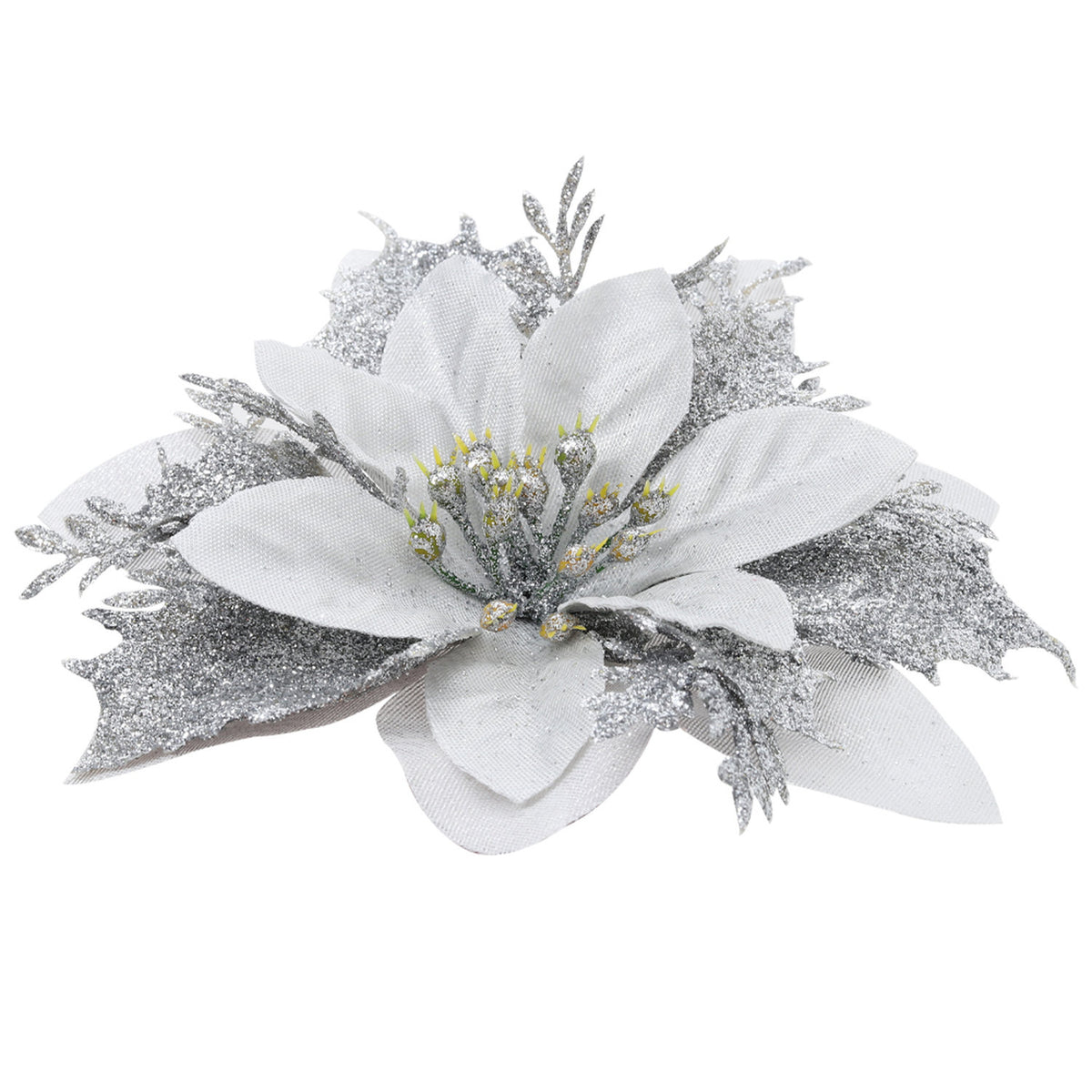 Silver Christmas Flowers Ornament 24 Pack