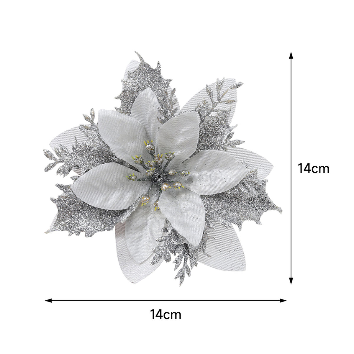 Silver Christmas Flowers Ornament 24 Pack