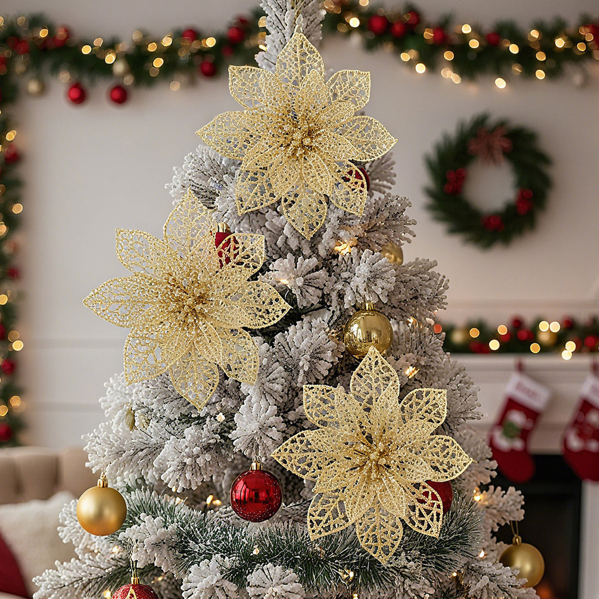 Gold Christmas Flowers Ornament 30 Pack