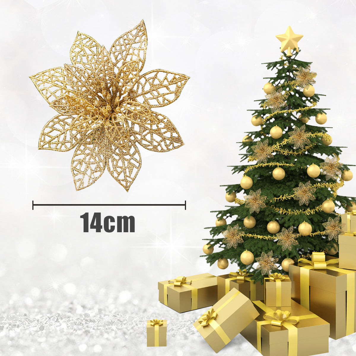 Gold Christmas Flowers Ornament 30 Pack