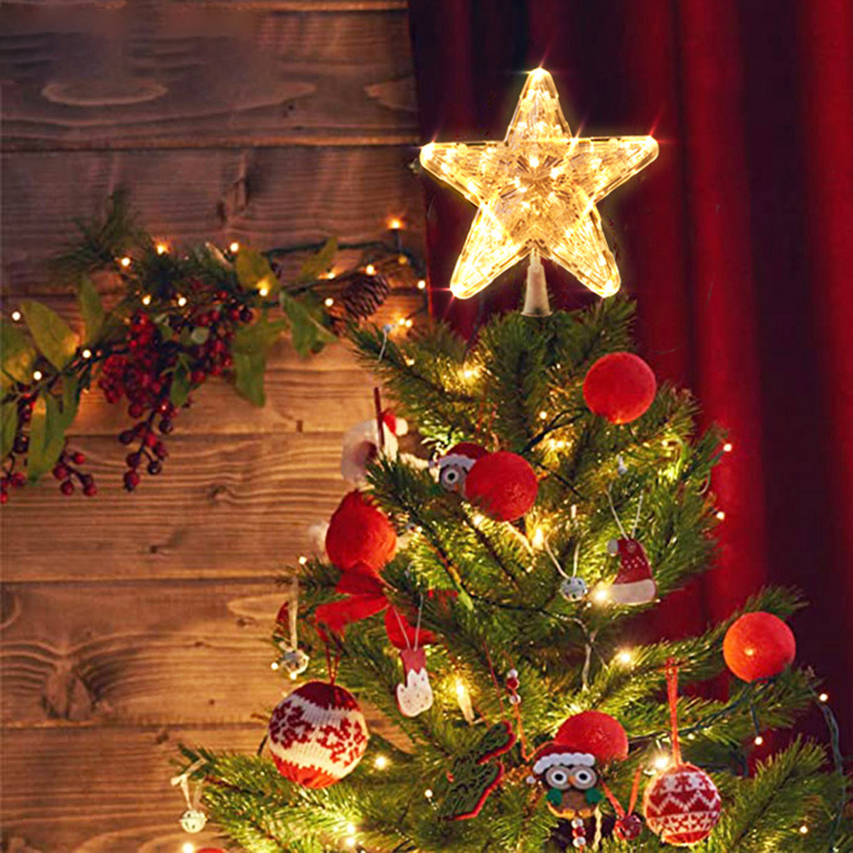 Warm White LED Star Christmas Tree Topper 18cm