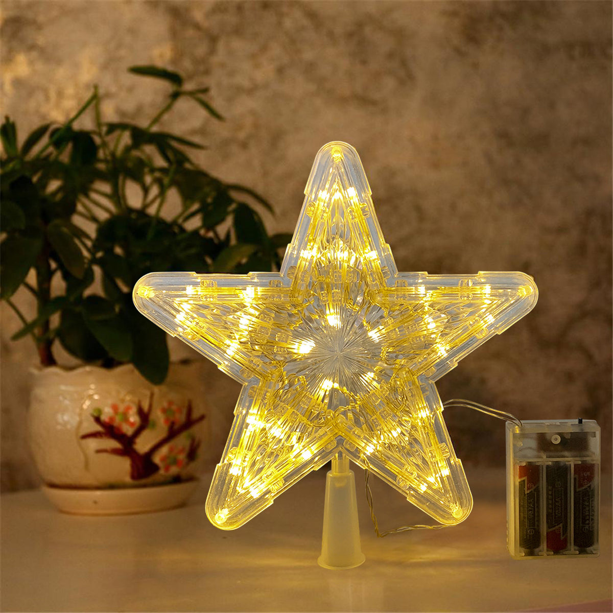 Warm White LED Star Christmas Tree Topper 24cm