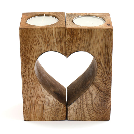 Mango Wood Heart Cut Out Tealight Candle Holder