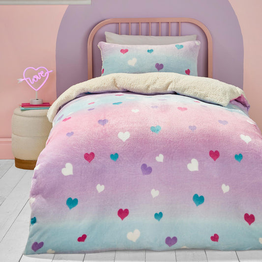 Ombre Heart Cosy Plush Fleece Duvet Set