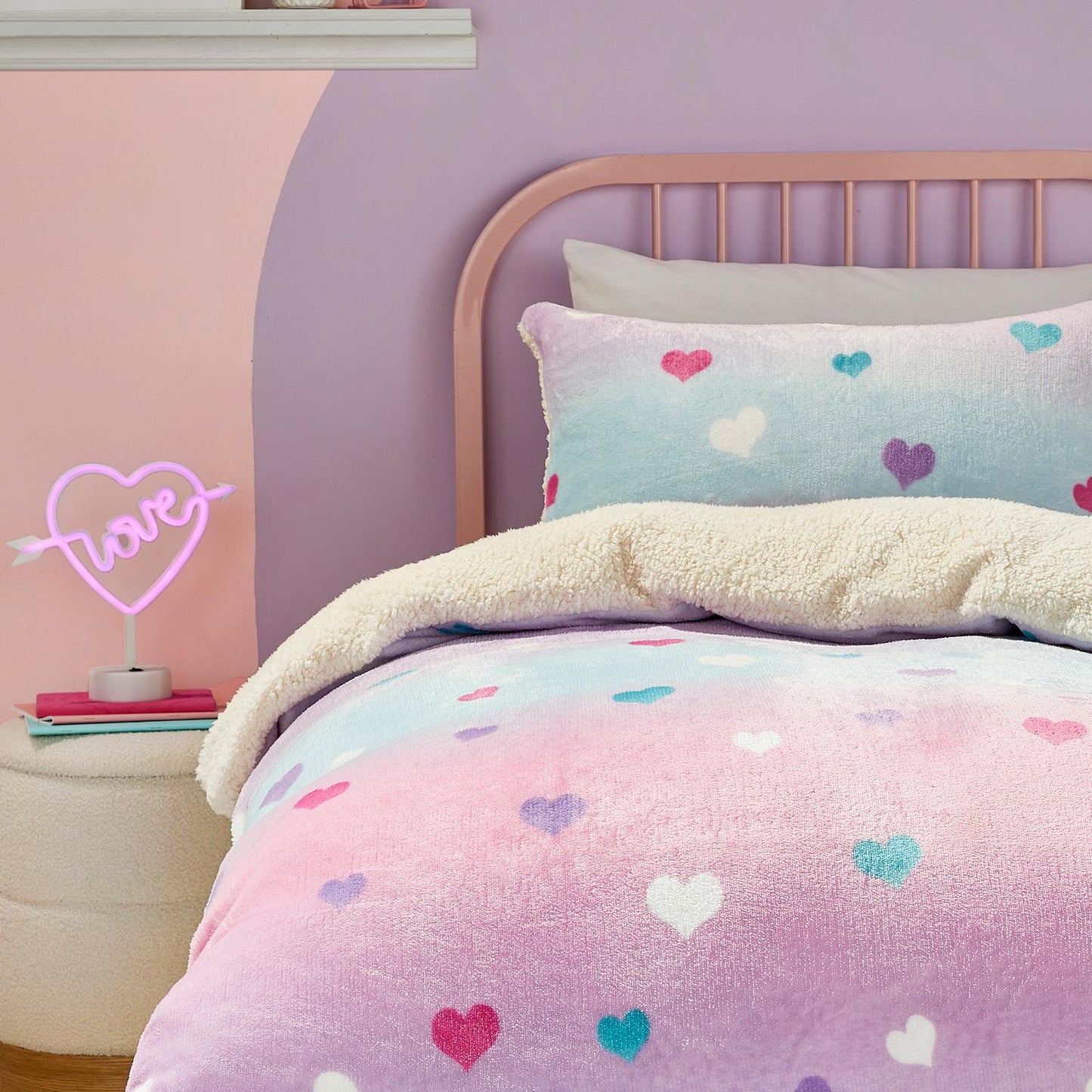 Ombre Heart Cosy Plush Fleece Duvet Set