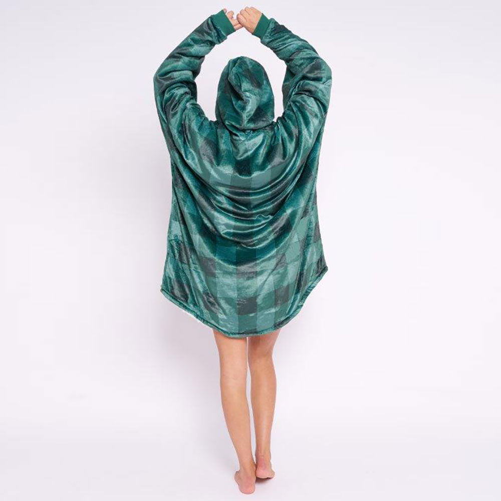 Check Emerald Green Oversized Fleece Hoodie