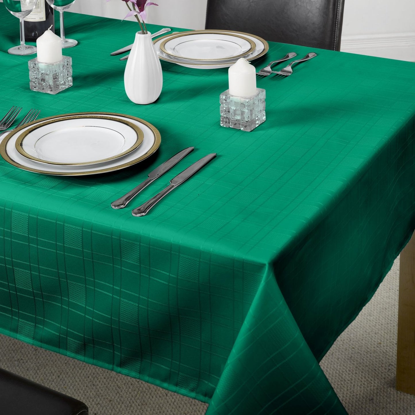 Chequers Forest Green Jacquard Table Cloth