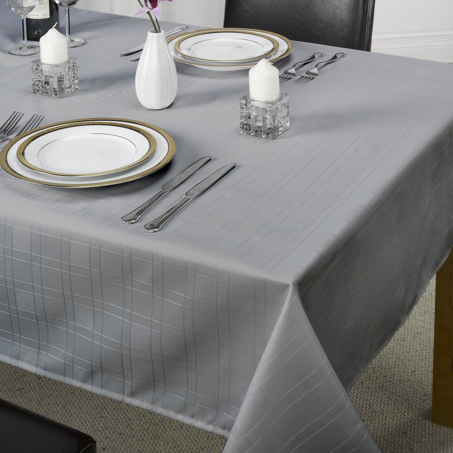 Chequers Silver Jacquard Table Cloth