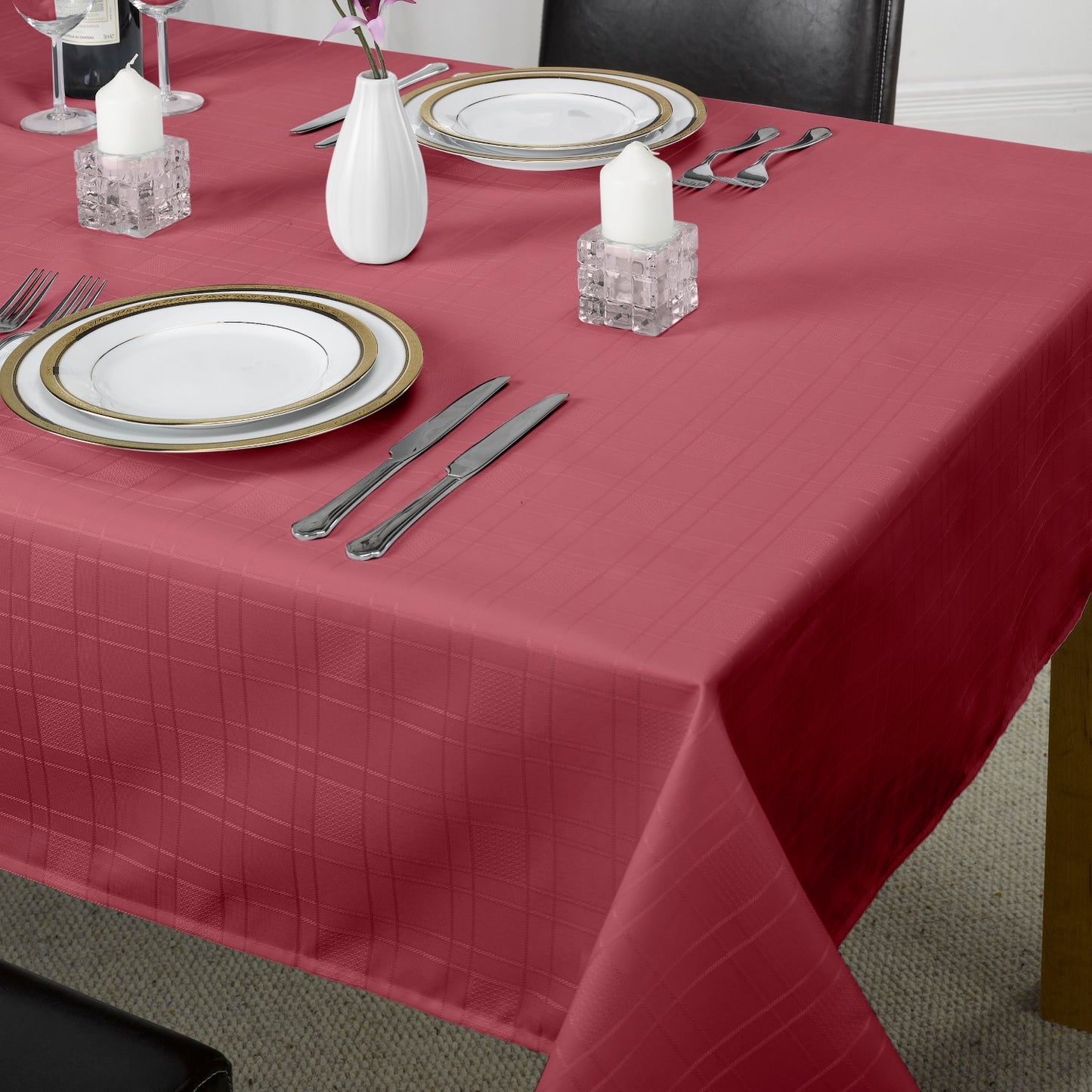 Chequers Wine Red Jacquard Table Cloth