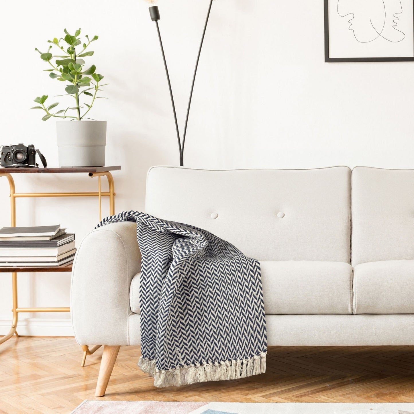 Cherokee Navy Scandi Woven Recycled Cotton Throw