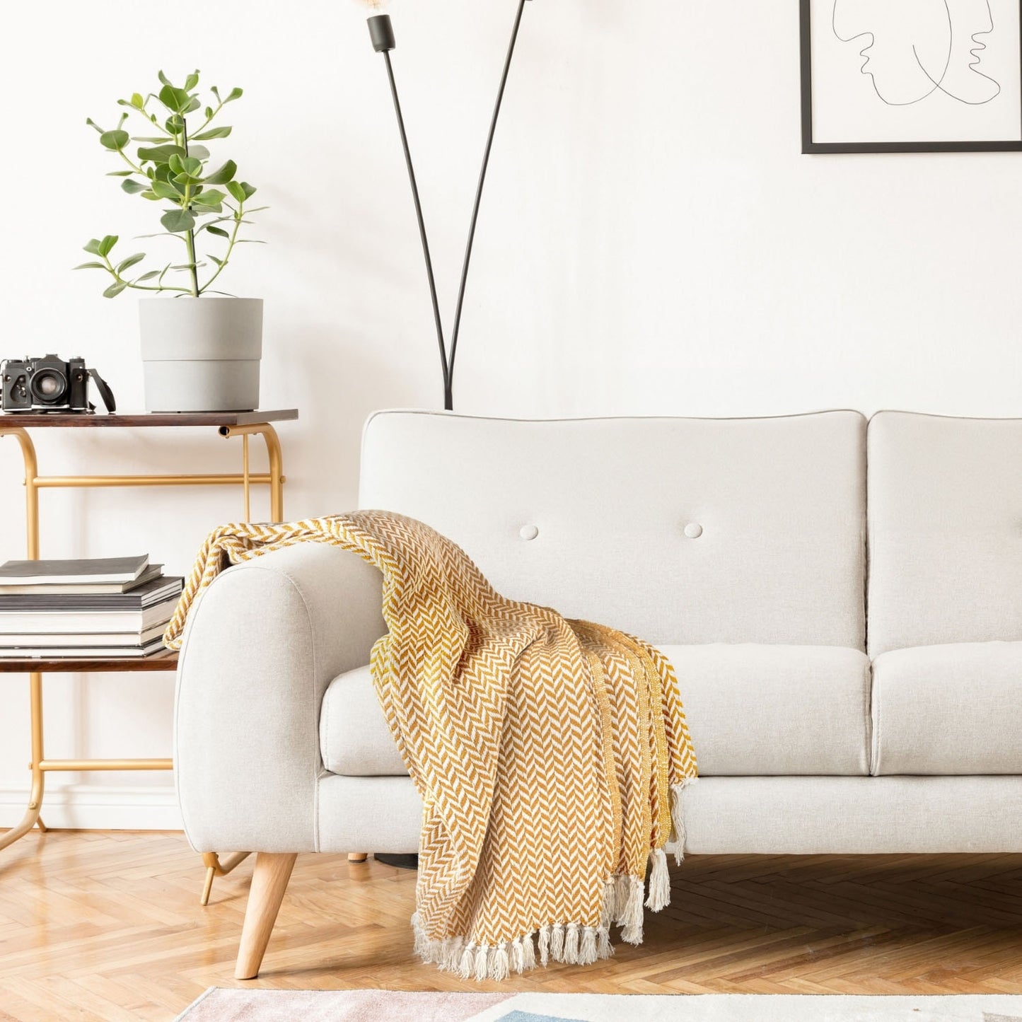 Cherokee Ochre Scandi Woven Recycled Cotton Throw