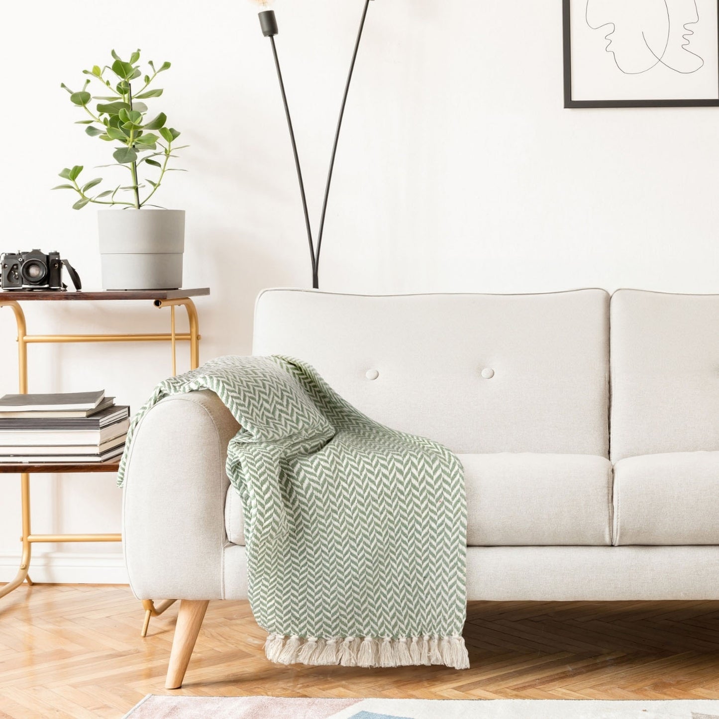 Cherokee Sage Green Scandi Woven Recycled Cotton Throw