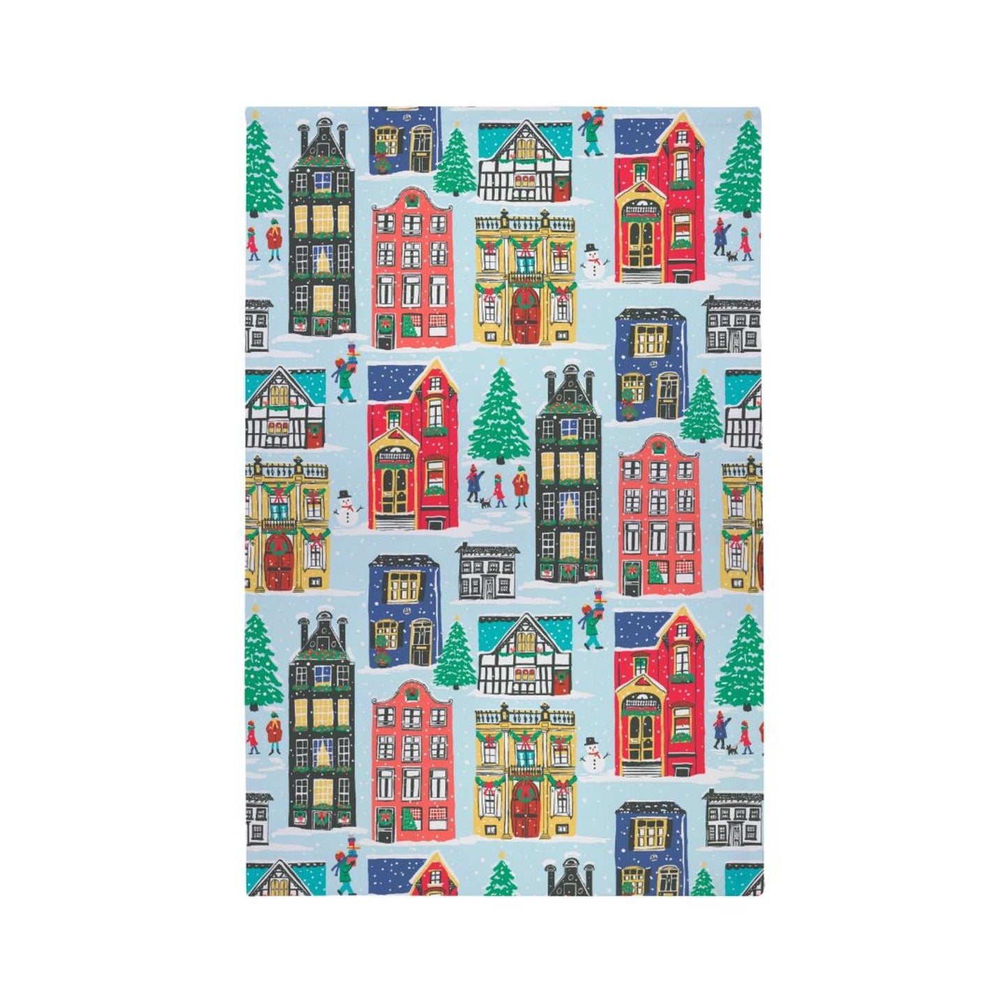 Christmas Houses Blue Cotton Tea Towel