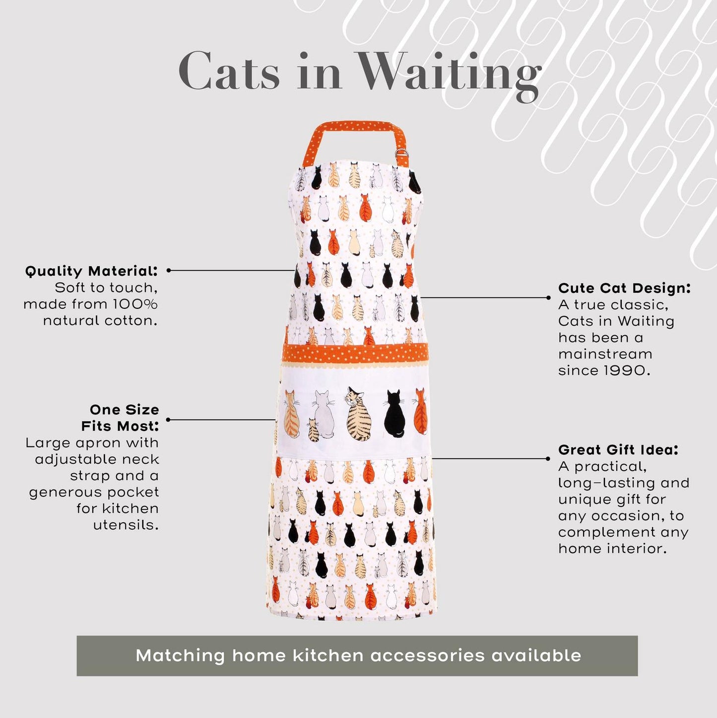 Cats In Waiting Orange Cotton Apron
