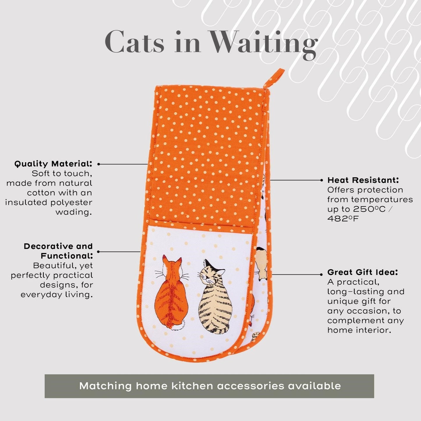 Cats In Waiting Orange Cotton Double Oven Glove