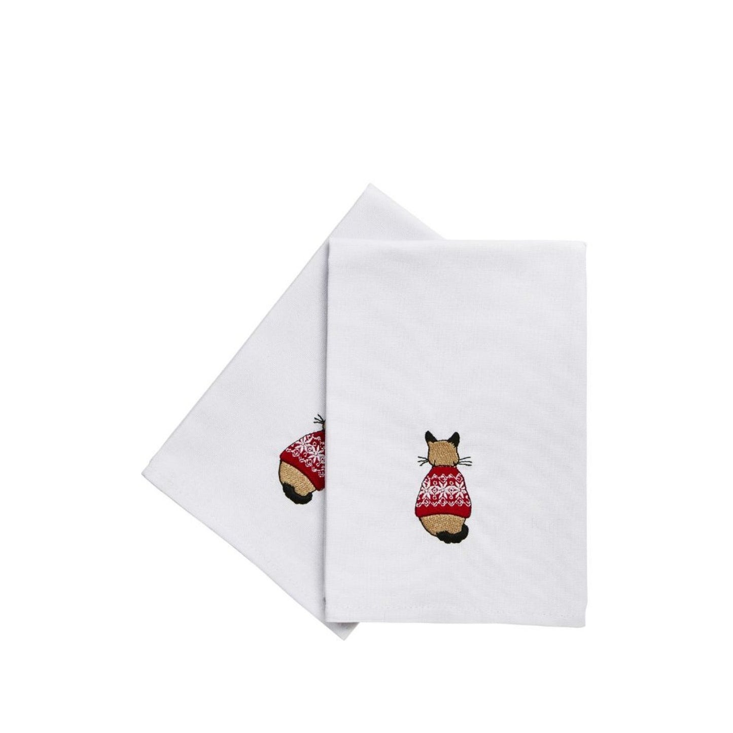 Christmas Cats in Waiting Embroidered Napkins (2 Pack)