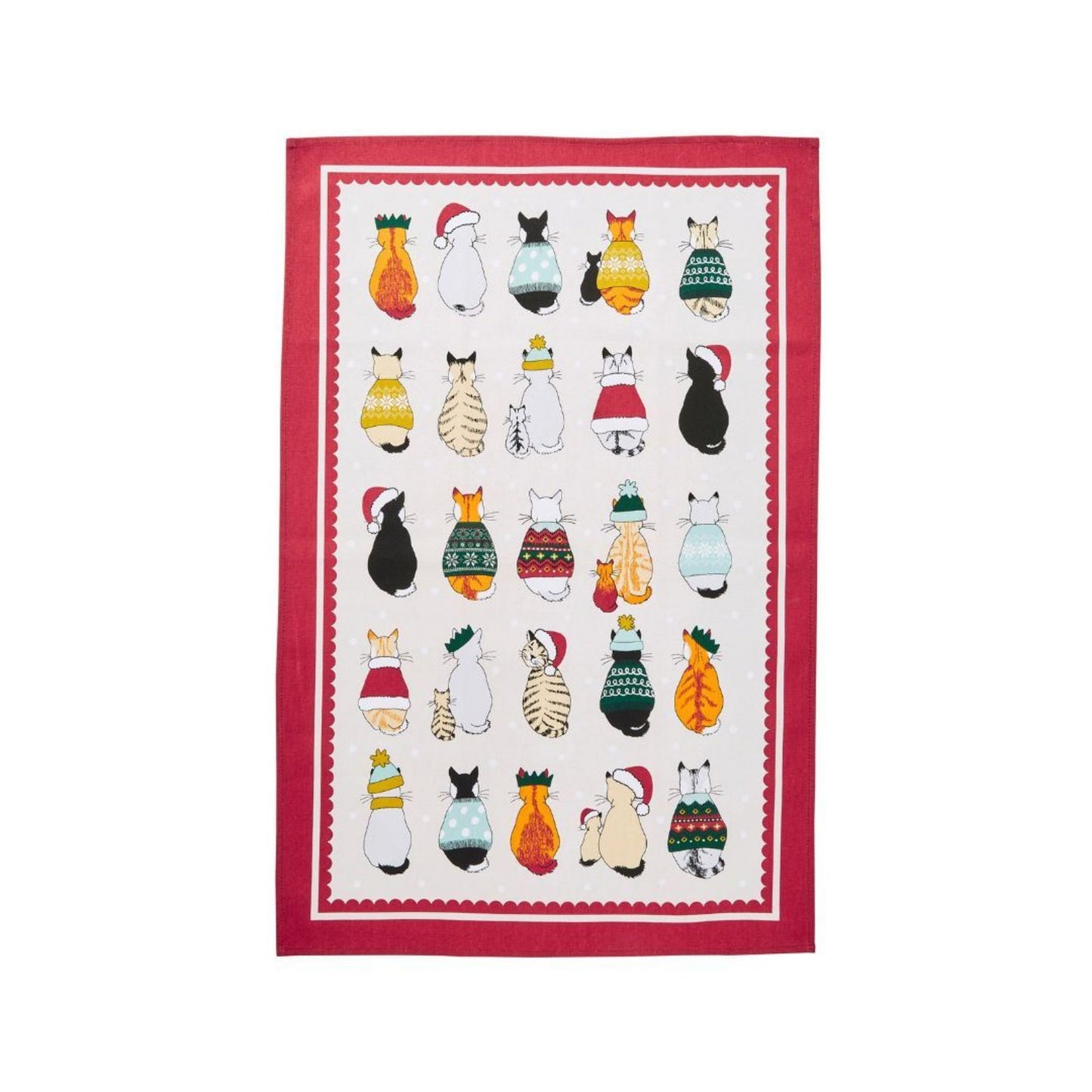 Christmas Cats in Waiting Cotton Tea Towel