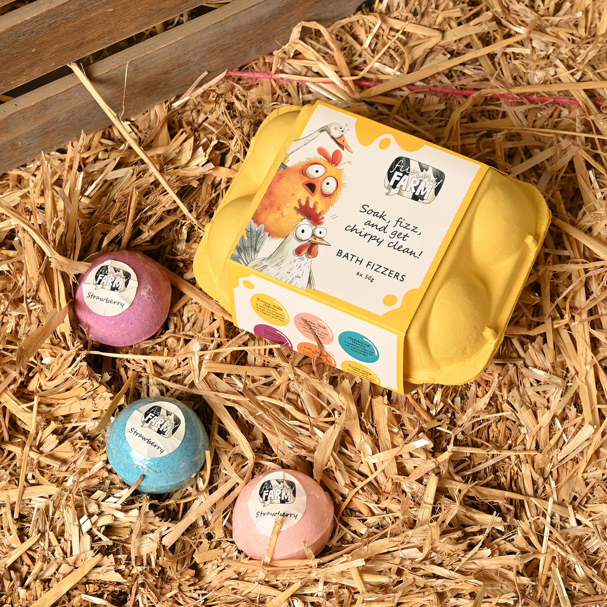 The Funny Farm Bath Fizzers in an Egg Box Chirpy Clean