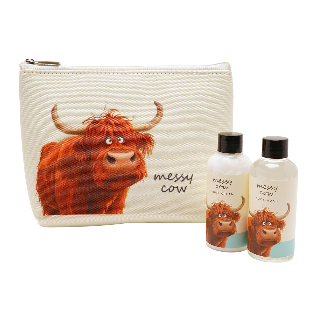 The Funny Farm Body Wash and Lotion Wash Bag Set Messy Cow