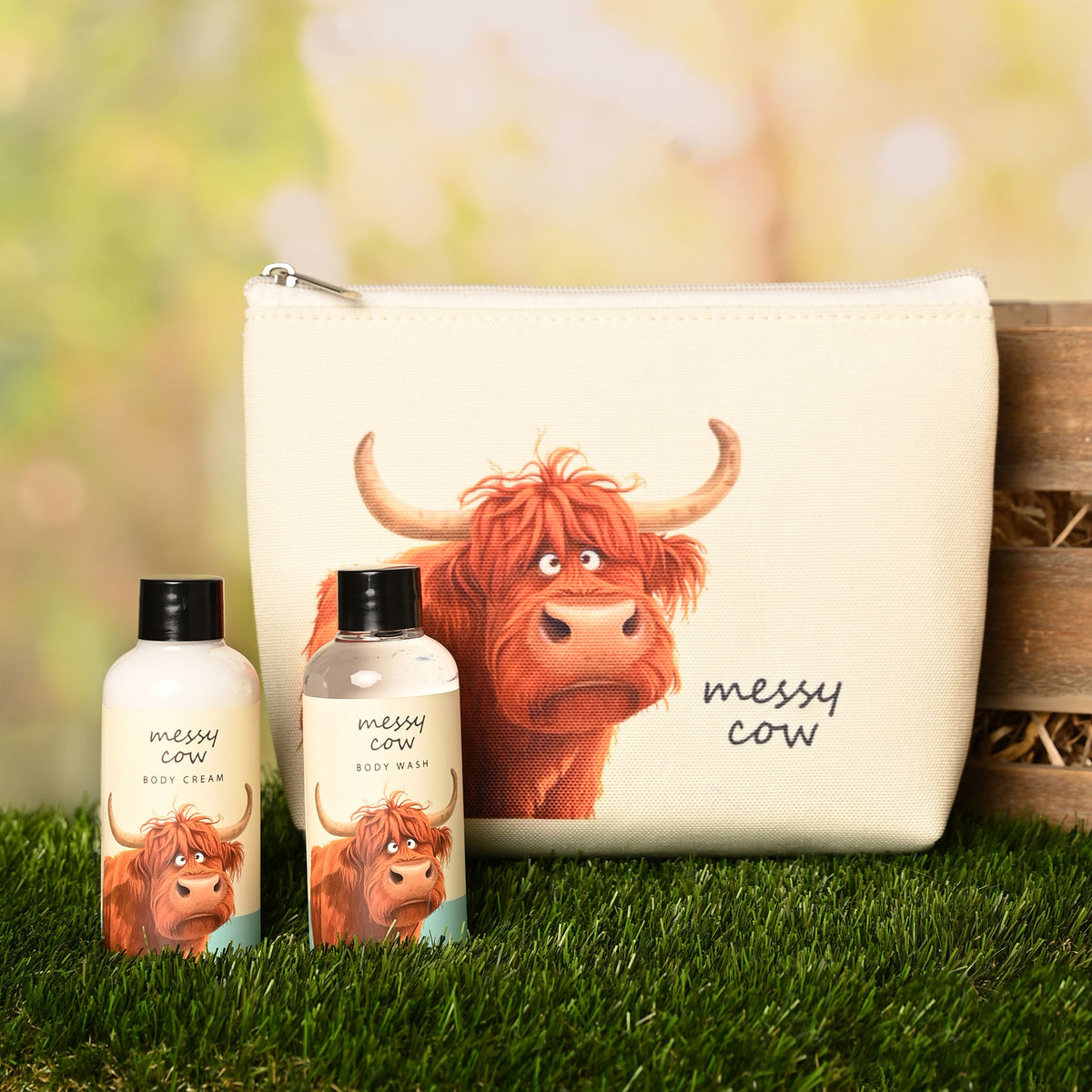 The Funny Farm Body Wash and Lotion Wash Bag Set Messy Cow