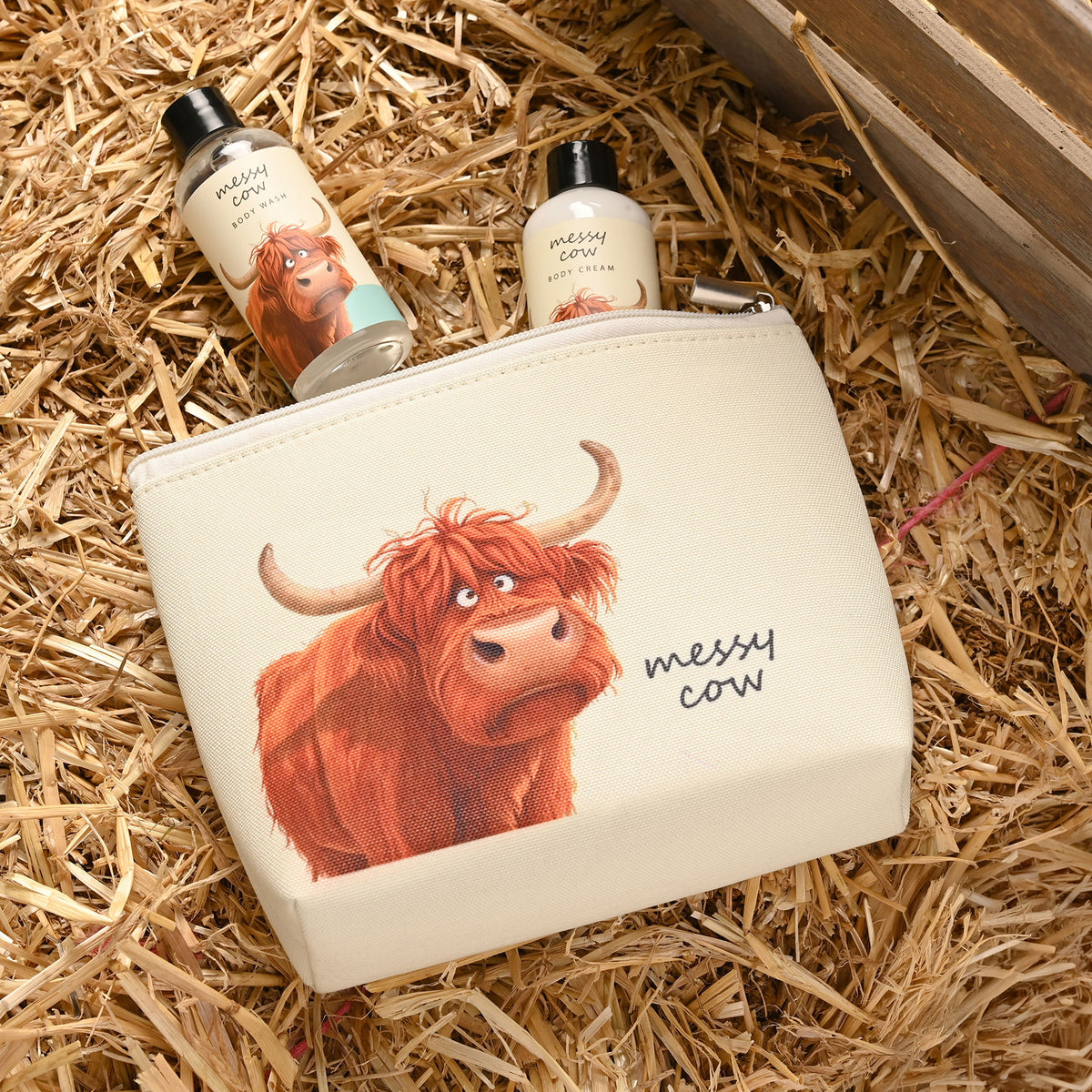 The Funny Farm Body Wash and Lotion Wash Bag Set Messy Cow