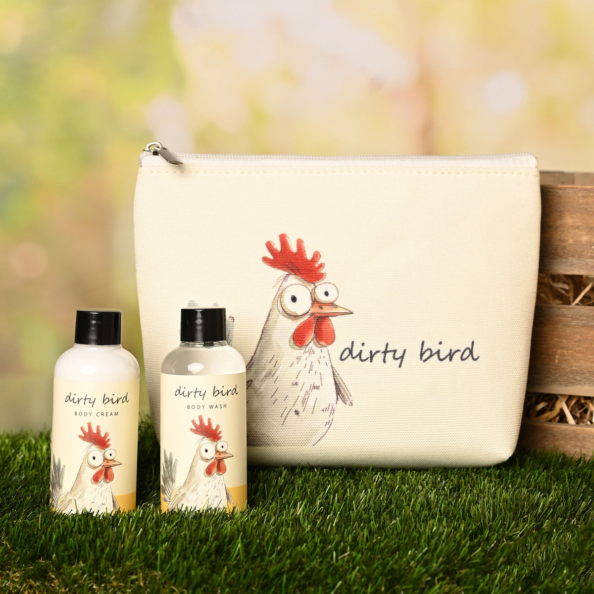 The Funny Farm Body Wash and Lotion Wash Bag Set Dirty Bird