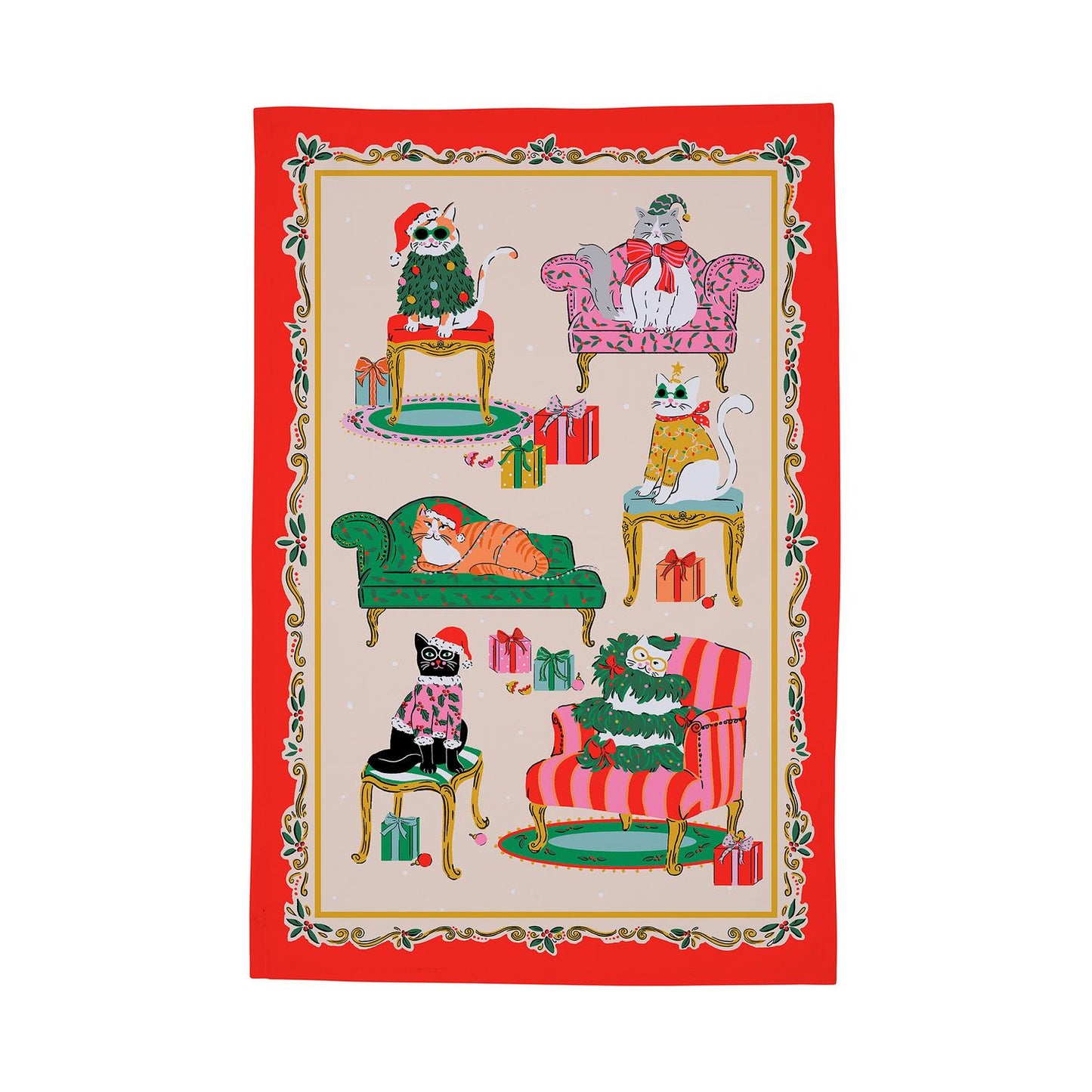Christmas Cool Cats Cotton Tea Towel