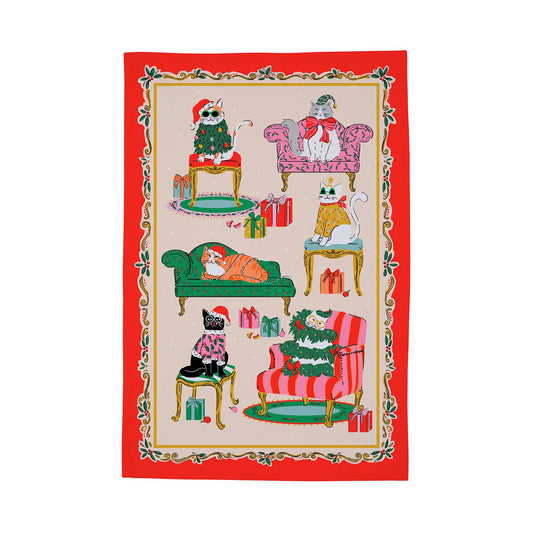 Christmas Cool Cats Cotton Tea Towel
