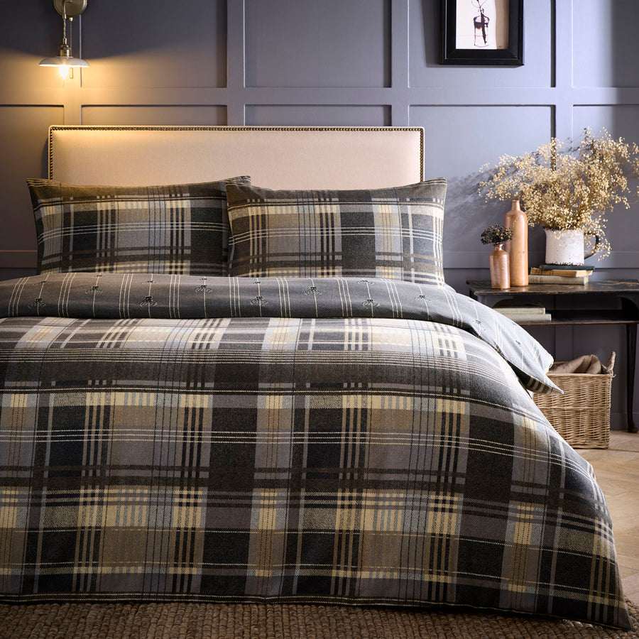 Connolly Charcoal Check Brushed Cotton Duvet Set
