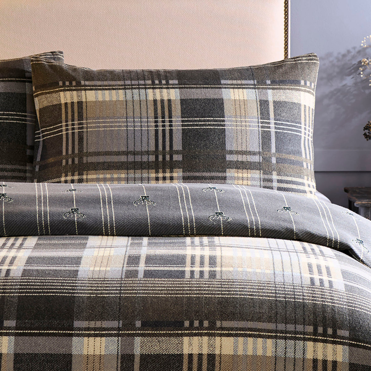 Connolly Charcoal Check Brushed Cotton Duvet Set