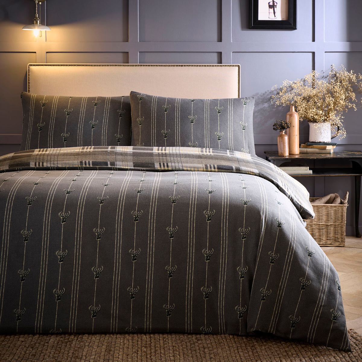 Connolly Charcoal Check Brushed Cotton Duvet Set