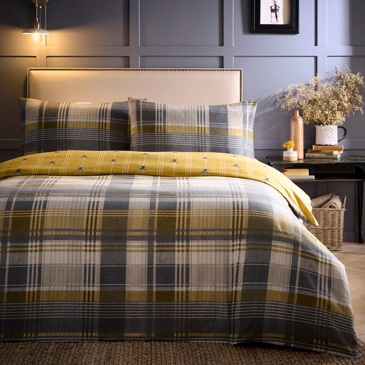 Connolly Ochre Check Brushed Cotton Duvet Set