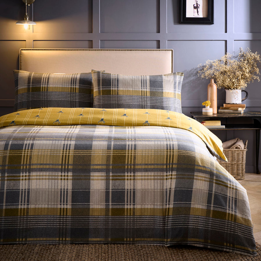 Connolly Ochre Check Brushed Cotton Duvet Set