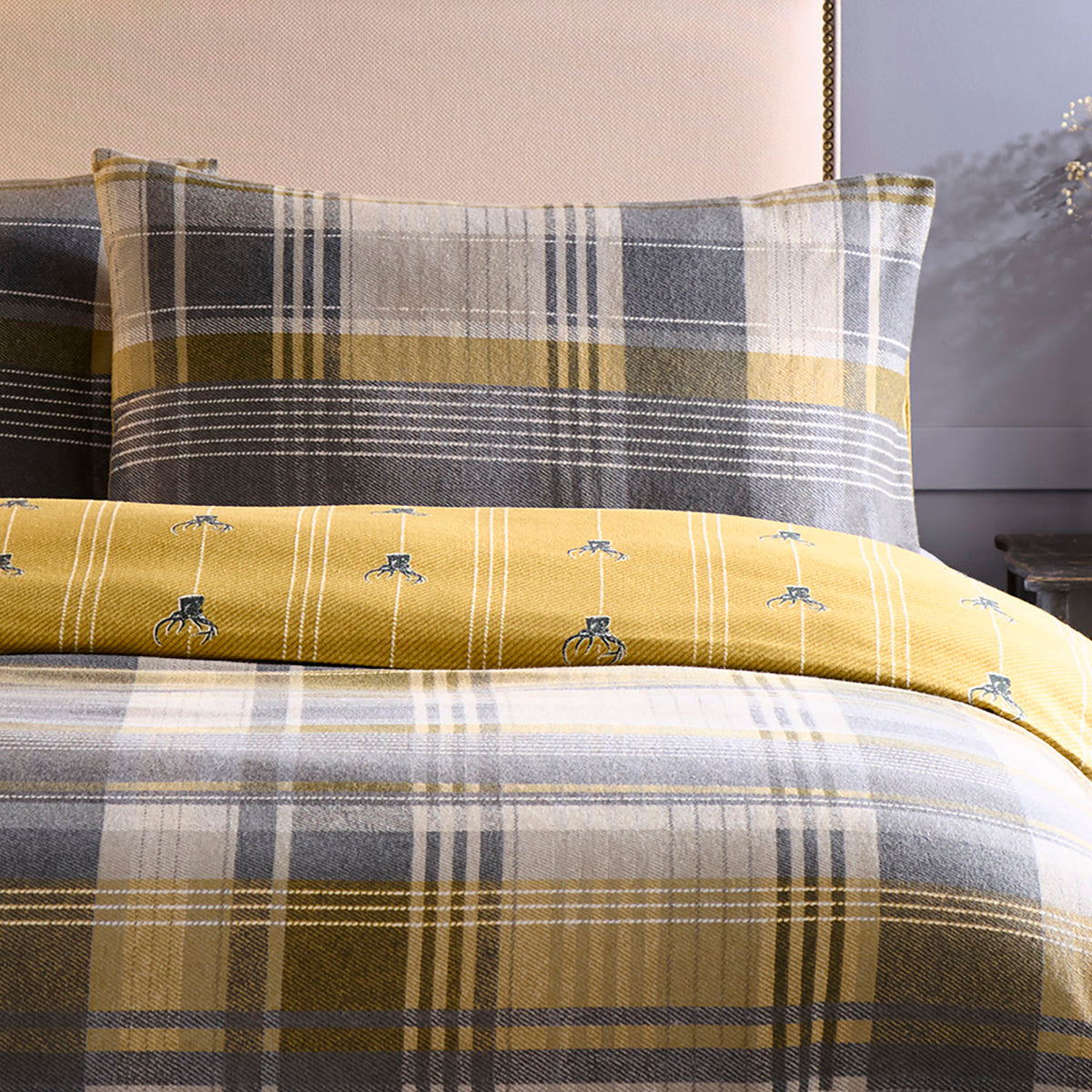 Connolly Ochre Check Brushed Cotton Duvet Set