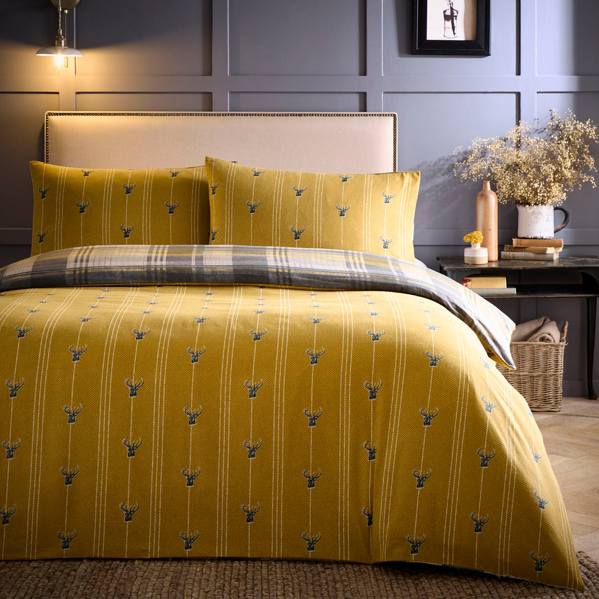 Connolly Ochre Check Brushed Cotton Duvet Set