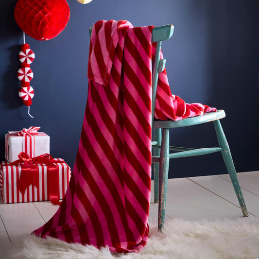 Candy Stripe Pink Fleece Throw