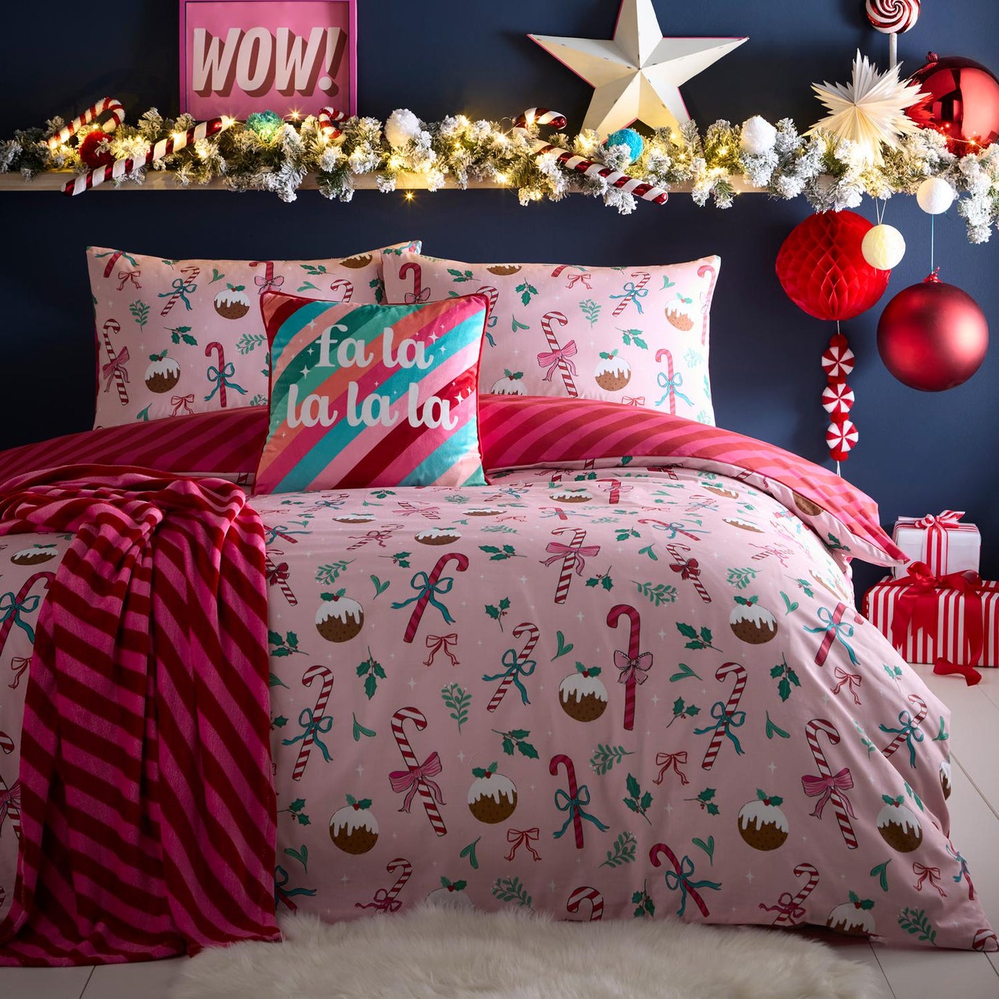 Candy Stripe Pink Fleece Throw