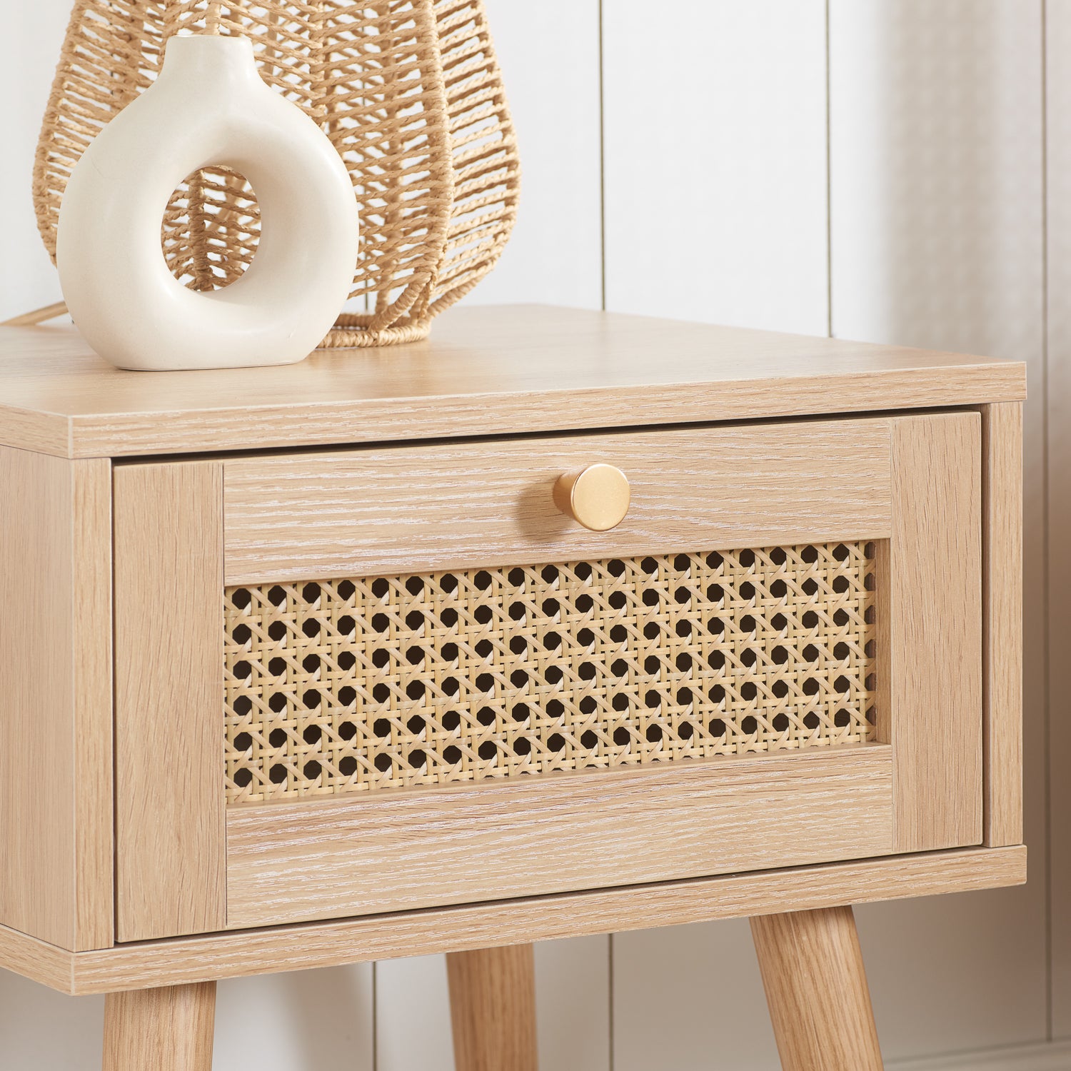 Bedside table deals with wicker drawers