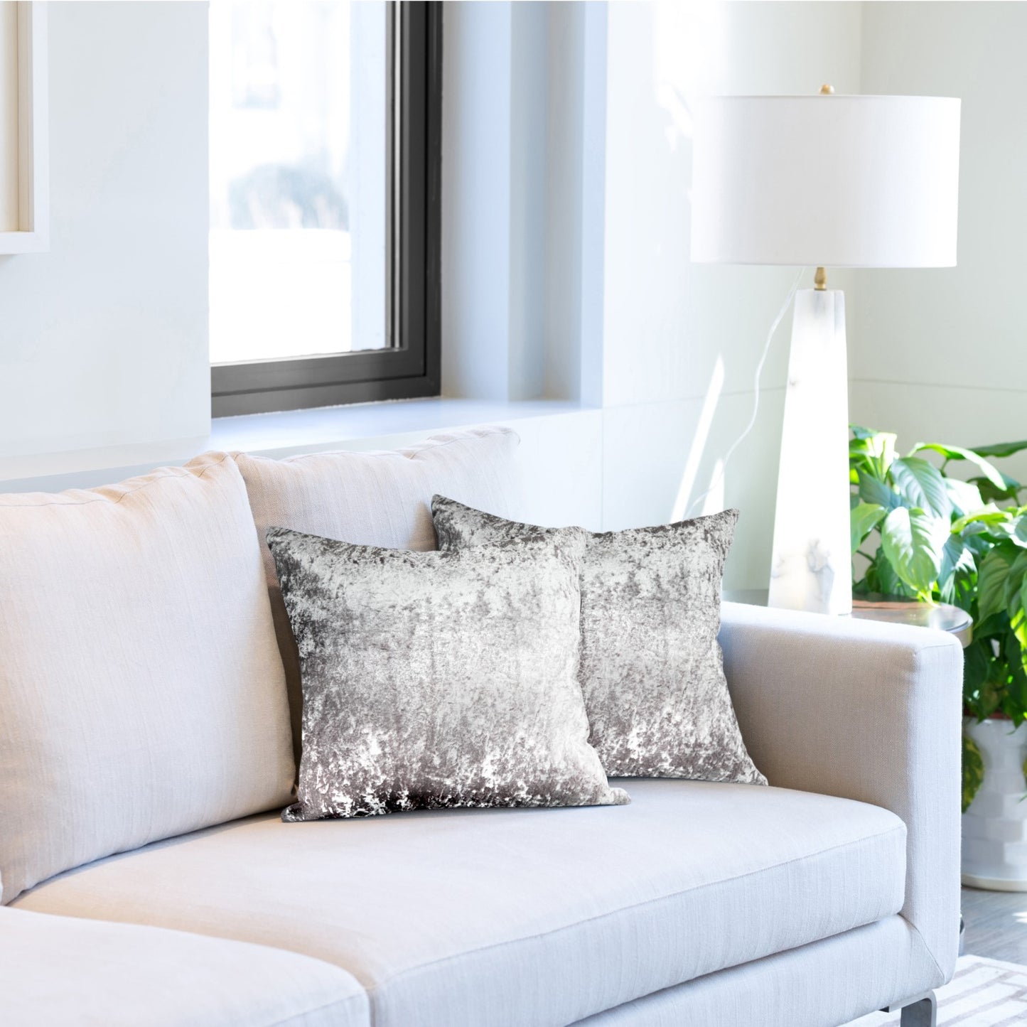 Silver Crushed Velvet Luxury Cushion Cover Pair