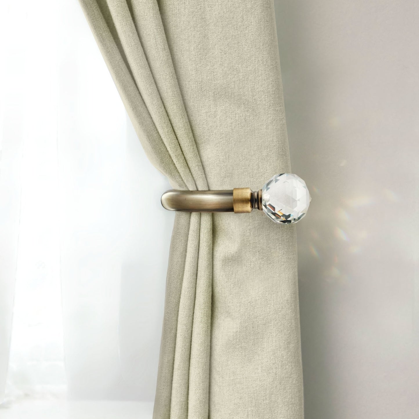 Antique Brass Crystal Curtain Holdbacks (Pair)