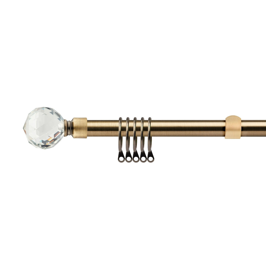 Antique Brass Crystal Extendable Curtain Pole with Rings