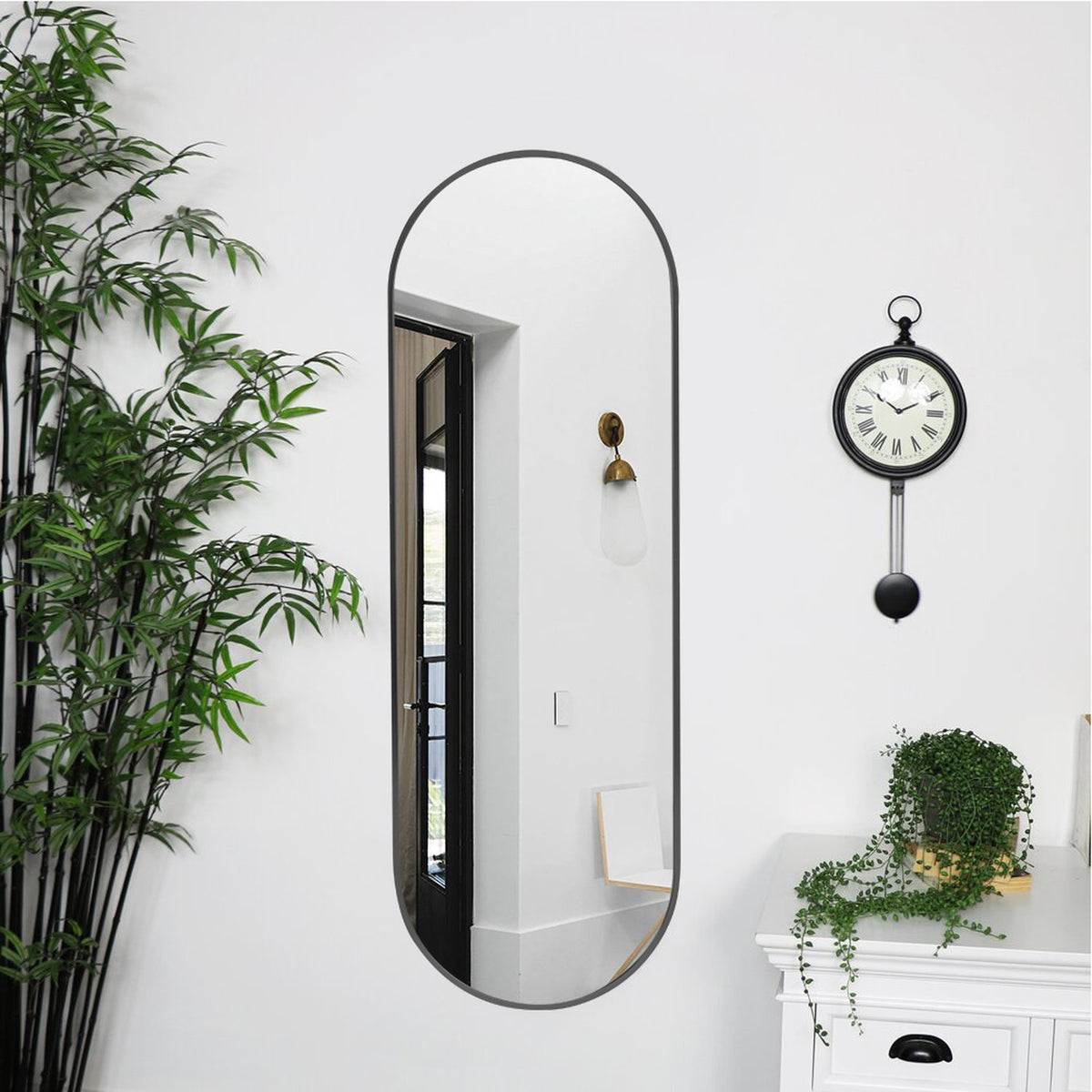 Black Oval Wall Mirror with Metal Frame