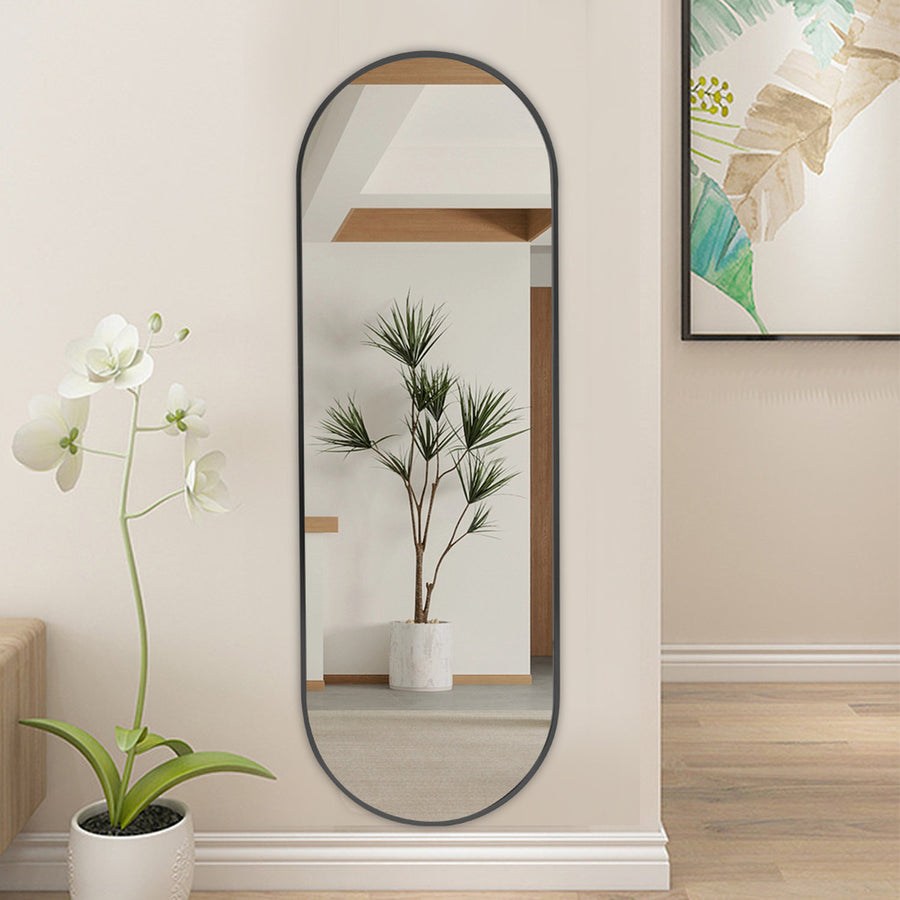 Black Oval Wall Mirror with Metal Frame