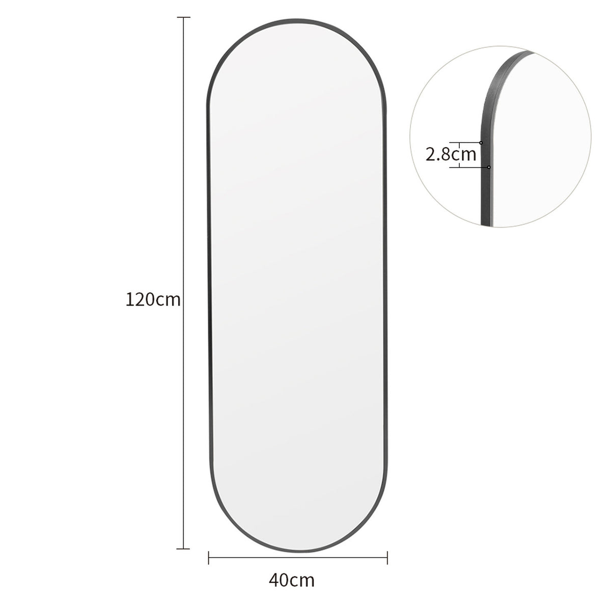 Black Oval Wall Mirror with Metal Frame